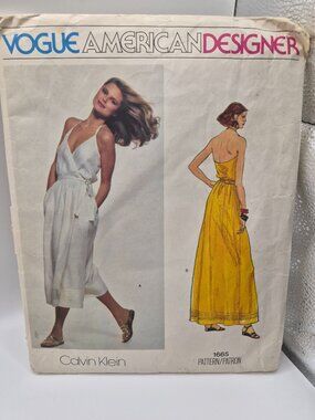 Vogue American Designer Calvin Klein Sewing Pattern 1665 Misses Size 10 Halter